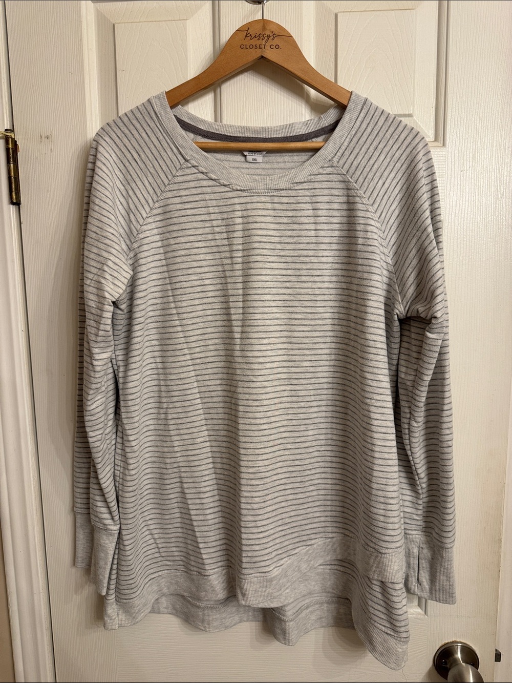 Danskin Gray Striped Scoop Neck Sweater